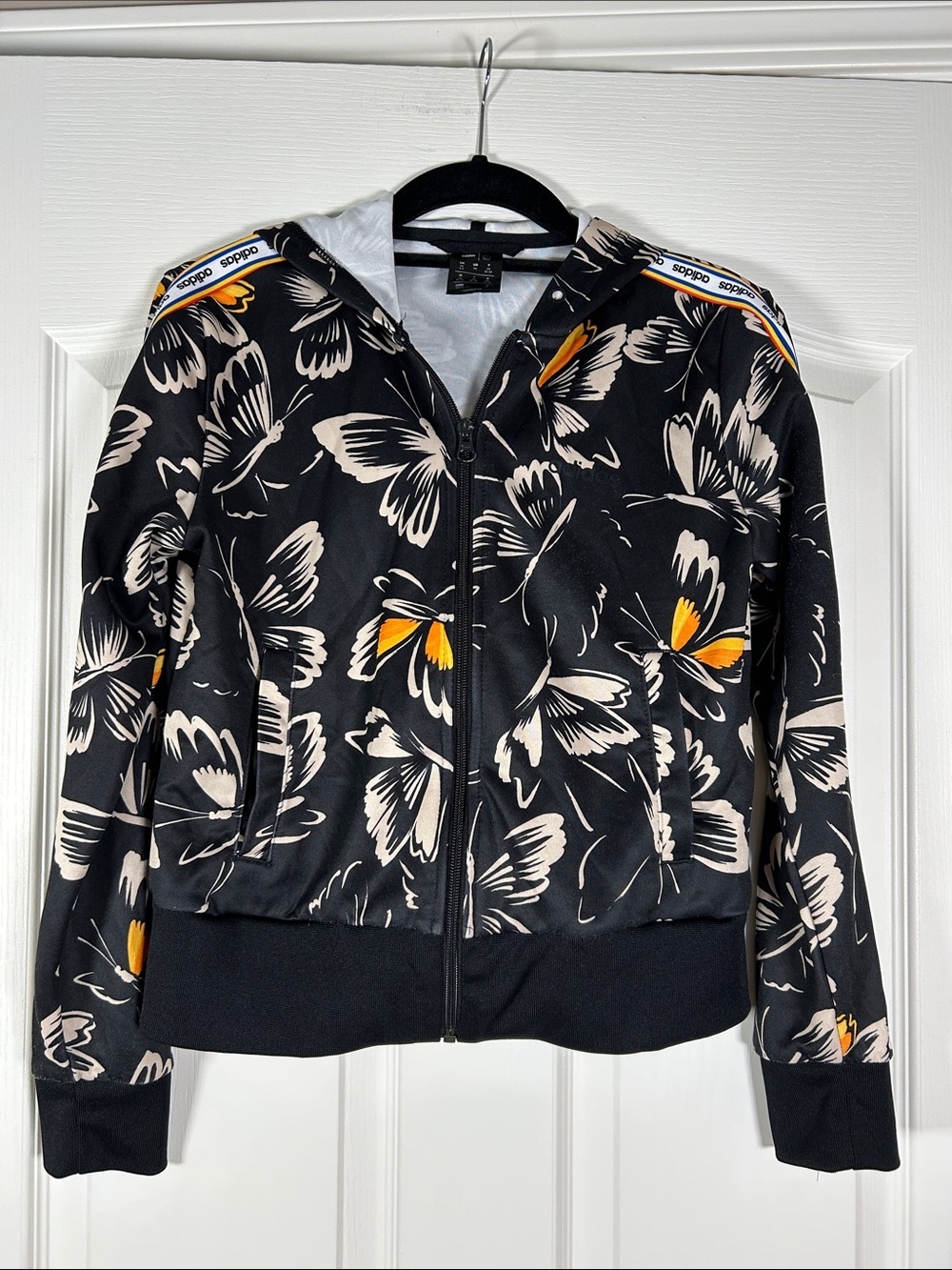 Adidas-Farm Rio Black Butterfly Print Zip Bomber Jacket size XS